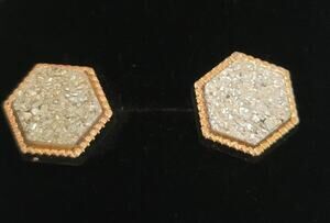 Crystal Druzy Earrings Post Back Gold Framed Hexagon NEW